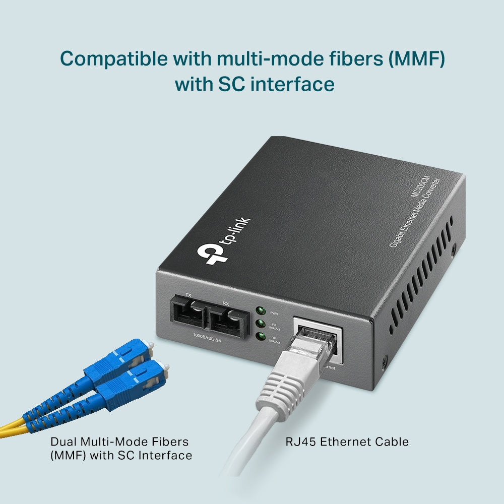 TP-LINK MC200CM Gigabit Multi-Mode Dual Fiber Media Converter 10/100/1000Mbps SC Port | 1000BASE-SX Fiber to 1000Base-T Copper TP-LINK MC200CM Gigabit Multi-Mode Dual Fiber Media Converter 10/100/1000Mbps SC Port | 1000BASE-SX Fiber to 1000Base-T Copper